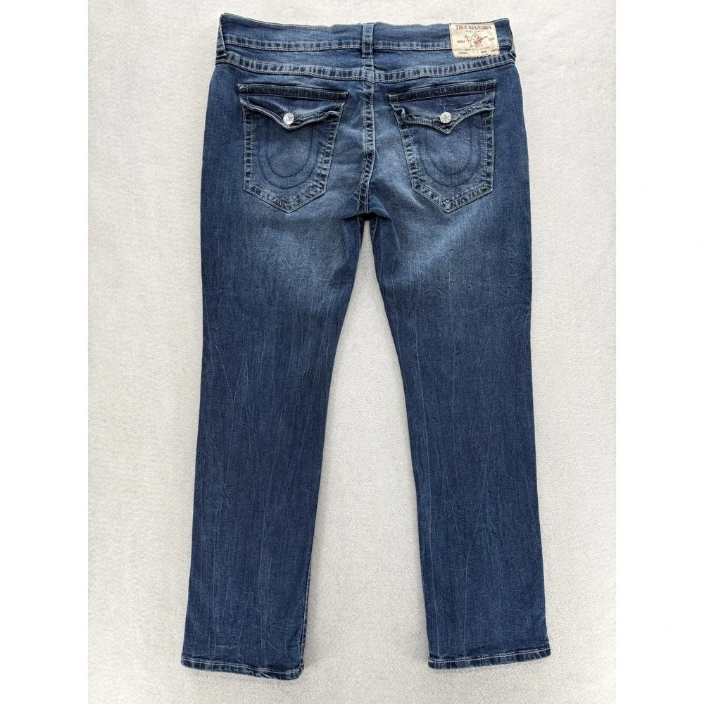True Religion Ricky SN Flap Jeans Mens 40x32 Blue Relaxed Straight Stretch Denim